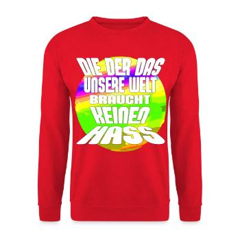 No Hate – Our World Needs Love - Unisex Sweatshirt - red - Front - Alina (178cm) & Michal (187cm)
