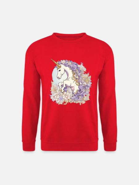 Pastell-Einhorn im Blumenmeer - Unisex Pullover - Rot