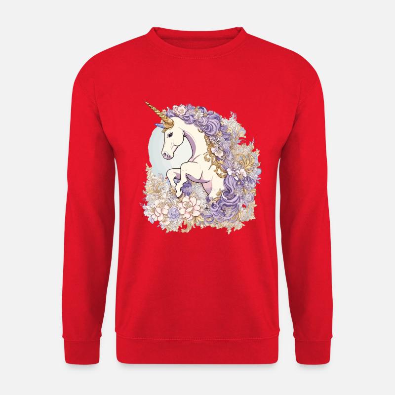 Pastell-Einhorn im Blumenmeer - Unisex Pullover - Rot