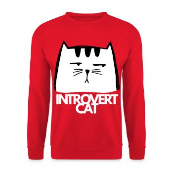 Chat Introvert Tête Minimaliste NB - Sweat-shirt Unisexe - rouge - Devant - Alina (178cm) & Michal (187cm)