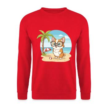 Cute Corgi with Glasses Beach Summer Vacation - Unisex Sweatshirt - red - Front - Alina (178cm) & Michal (187cm)