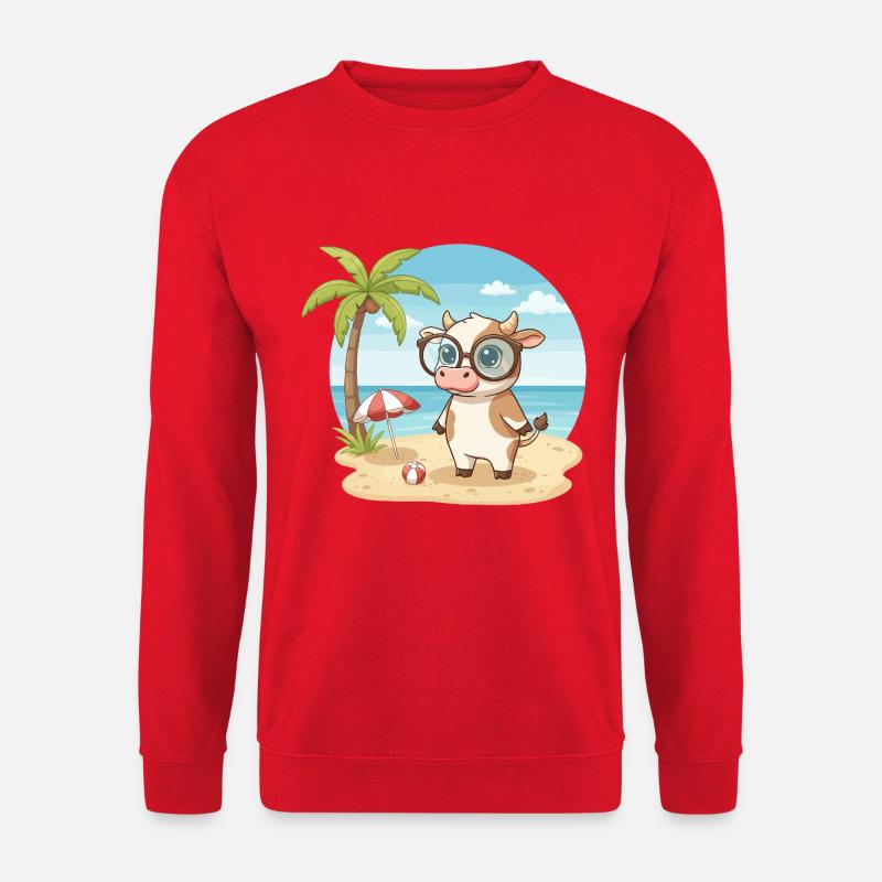 Süße Kuh mit Brille Strandsommerferien - Unisex Pullover - Rot