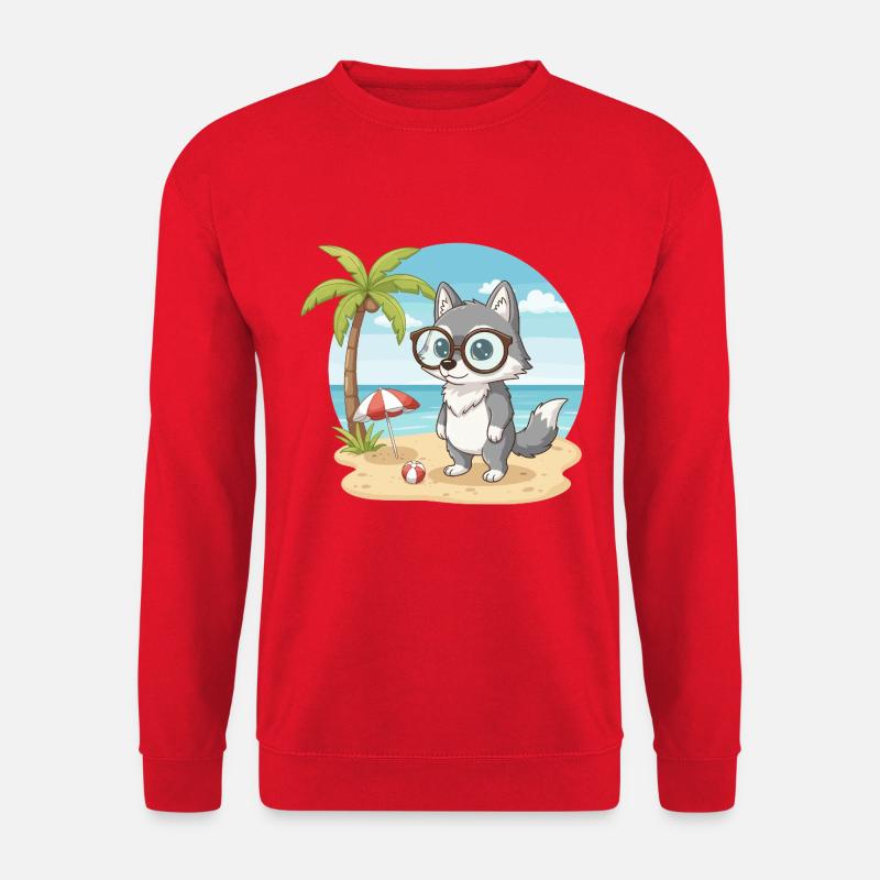 Süßer Wolf mit Brille Strandsommerferien - Unisex Pullover - Rot