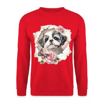 Shih Tzu  - Unisex Pullover - Rot - Vorne - Alina (178cm) & Michal (187cm)