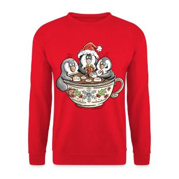 Cute Christmas Penguins in Cocoa Cup - Unisex Sweatshirt - red - Front - Alina (178cm) & Michal (187cm)