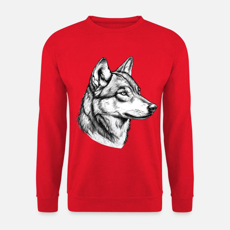 Wolf Wolfskopf Schwarz Weiß Gezeichnet Kunst - Unisex Pullover - Rot