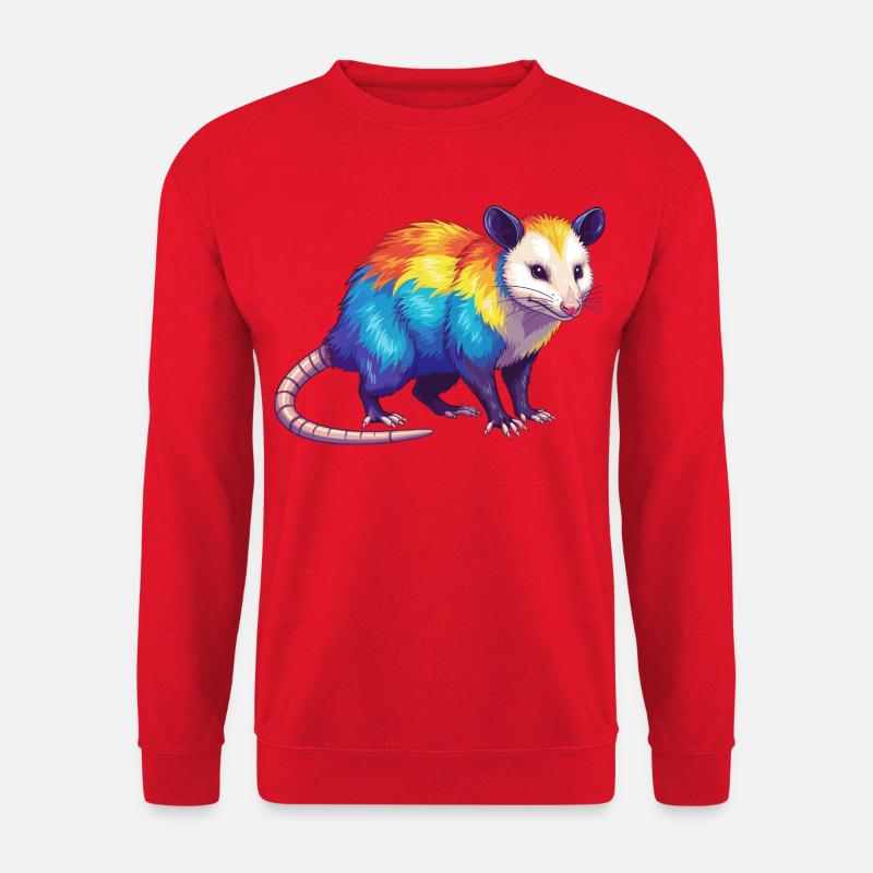 Buntes Opossum-Regenbogen-Pop-Art-Aquarell - Unisex Pullover - Rot