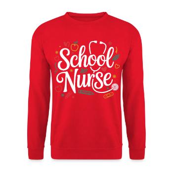 School Nurse Motif Hand Lettering - Unisex Sweatshirt - red - Front - Alina (178cm) & Michal (187cm)