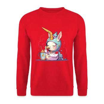 Kuscheleinhorn Snacktraum - Unisex Pullover - Rot - Vorne - Alina (178cm) & Michal (187cm)