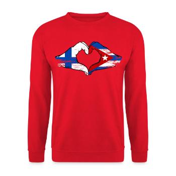 Finnland Kuba Flagge Hände Herz - Unisex Pullover - Rot - Vorne - Alina (178cm) & Michal (187cm)