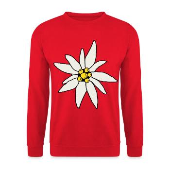 Cabanes fleuries Edelweiss Chalet, souvenir alpin vintage - Sweat-shirt Unisexe - rouge - Devant - Alina (178cm) & Michal (187cm)