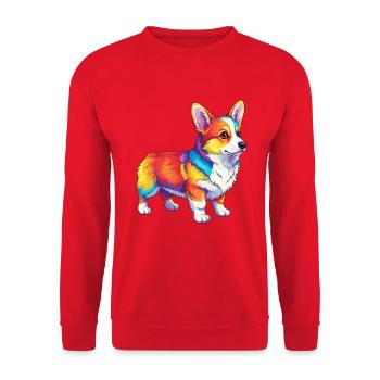 Buntes Corgi-Hund-Regenbogen-Pop-Art-Aquarell - Unisex Pullover - Rot - Vorne - Alina (178cm) & Michal (187cm)