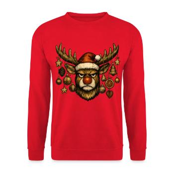 Hirsch Rudolph Frohe Weihnachten - Unisex Pullover - Rot - Vorne - Alina (178cm) & Michal (187cm)