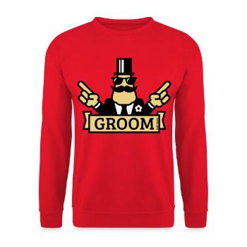 Pointing Groom (Stag Night / Bachelor Party / 3C) - Unisex Sweatshirt - red - Front - Alina (178cm) & Michal (187cm)
