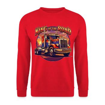 König der Straße: LKW-Illustration - Unisex Pullover - Rot - Vorne - Alina (178cm) & Michal (187cm)