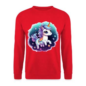 Kosmisches Einhorn mit Schal - Unisex Pullover - Rot - Vorne - Alina (178cm) & Michal (187cm)