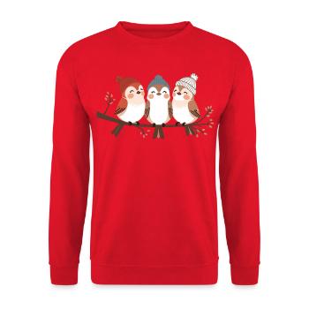 Winter bird lovers on the branch - Unisex Sweatshirt - red - Front - Alina (178cm) & Michal (187cm)