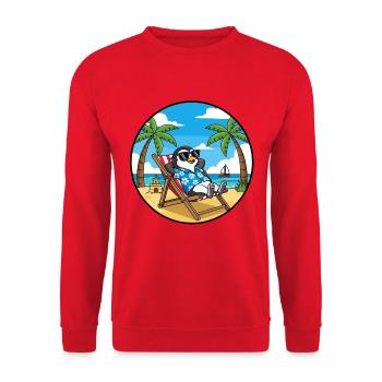 Coole Penguin Beach Urlaubs-Sommervibes - Unisex Pullover - Rot - Vorne - Alina (178cm) & Michal (187cm)