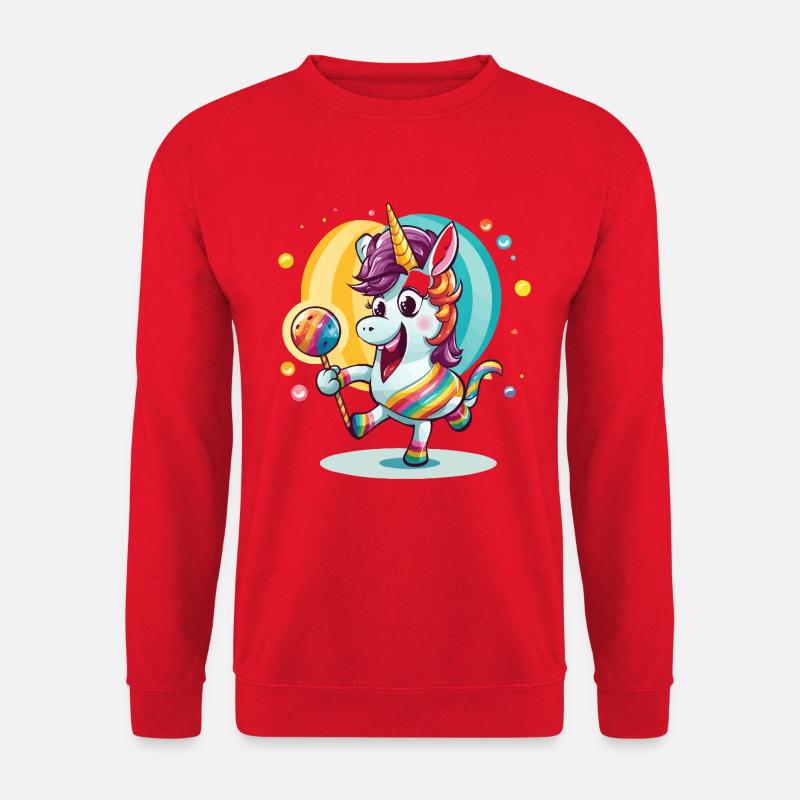 Regenbogen-Einhorn mit Lutscher - Unisex Pullover - Rot