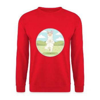 Zen Yoga Llama Llamaste Meditation Kunst - Unisex Pullover - Rot - Vorne - Alina (178cm) & Michal (187cm)