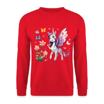 Purple Unicorn with Butterflies - Unisex Sweatshirt - red - Front - Alina (178cm) & Michal (187cm)