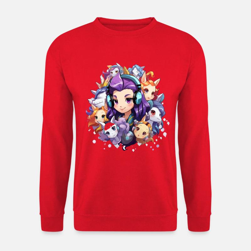 Einhornenkosmos mit Kopfhörerheldin - Unisex Pullover - Rot