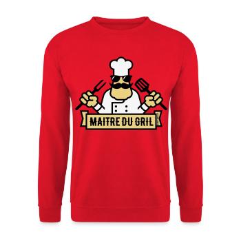 Maître Du Gril (Griller / Barbecue / BBQ / 3C) - Sweat-shirt Unisexe - rouge - Devant - Alina (178cm) & Michal (187cm)