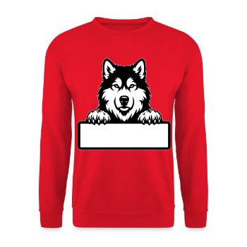 Alaskan Malamute Namensschild schwarzweiss - Unisex Pullover - Rot - Vorne - Alina (178cm) & Michal (187cm)