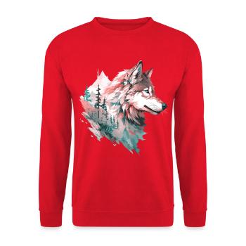 Wolf Wolf's Head Forest Nature Mountains Wilderness Colorful - Unisex Sweatshirt - red - Front - Alina (178cm) & Michal (187cm)