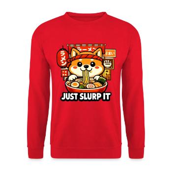 Kawaii Shiba Ramen Fun - Unisex Sweatshirt - red - Front - Alina (178cm) & Michal (187cm)