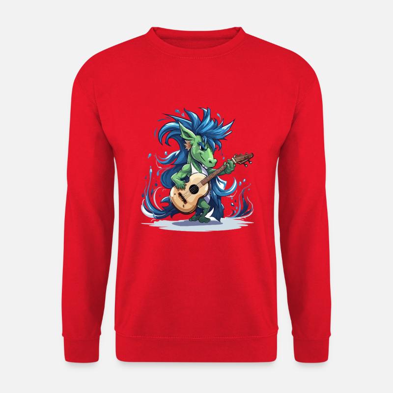 Grüner Drache Gitarrist - Unisex Pullover - Rot