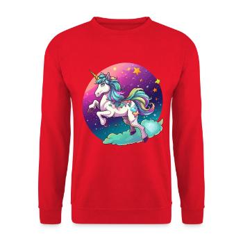 Nachtfarbener Regenbogen-Einhorn - Unisex Pullover - Rot - Vorne - Alina (178cm) & Michal (187cm)