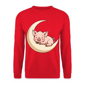Mondschlaf Schweinchen - Unisex Pullover - Rot - Vorne - Alina (178cm) & Michal (187cm)