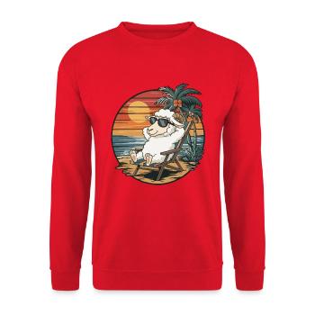Lustige Schafe am Strand, Sommerurlaub Sonnenuntergang - Unisex Pullover - Rot - Vorne - Alina (178cm) & Michal (187cm)