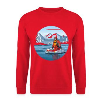 Alpine Rettungsfahrt im Eissee - Unisex Pullover - Rot - Vorne - Alina (178cm) & Michal (187cm)
