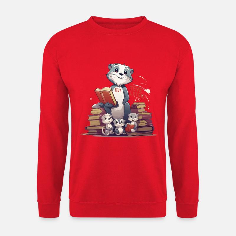 Lernbiber mit Büchern - Unisex Pullover - Rot