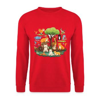 Tierwald Safari Collage - Unisex Pullover - Rot - Vorne - Alina (178cm) & Michal (187cm)