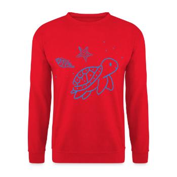 Blaues Meeres-Tier Doodle - Unisex Pullover - Rot - Vorne - Alina (178cm) & Michal (187cm)