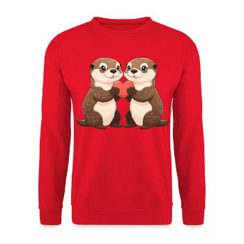 Otter duo with heart - Unisex Sweatshirt - red - Front - Alina (178cm) & Michal (187cm)
