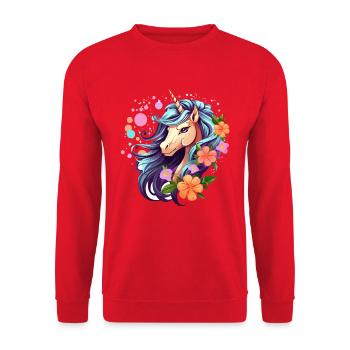 Blue Unicorn with Floral Wreath - Unisex Sweatshirt - red - Front - Alina (178cm) & Michal (187cm)