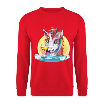 Buntes Einhorn mit Wein - Unisex Pullover - Rot - Vorne - Alina (178cm) & Michal (187cm)
