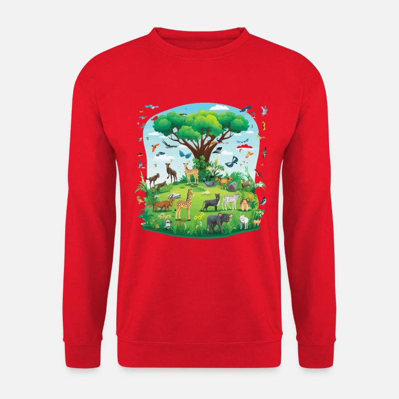 Tierparadies unter dem Baum - Unisex Pullover - Rot