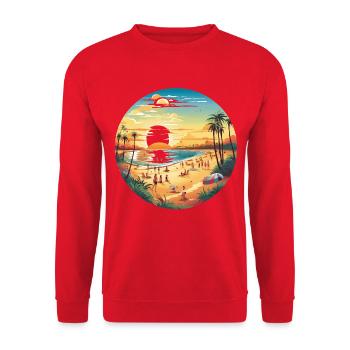 Tropischer Kreisstrand Sonnenuntergang - Unisex Pullover - Rot - Vorne - Alina (178cm) & Michal (187cm)