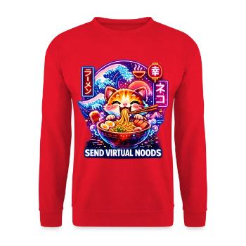 Kawaii Katze Ramen Nudeln Anime Katze - Unisex Pullover - Rot - Vorne - Alina (178cm) & Michal (187cm)