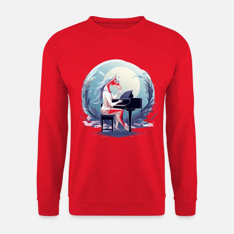 Mondschein-Einhorn am Klavier - Unisex Pullover - Rot