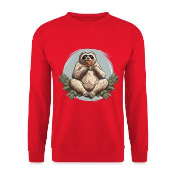 Sloth Snack Zen - Unisex Sweatshirt - red - Front - Alina (178cm) & Michal (187cm)