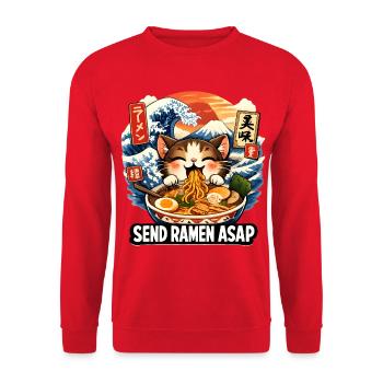 Katzen Ramen Nudel Japaner Anime Manga Kawaii - Unisex Pullover - Rot - Vorne - Alina (178cm) & Michal (187cm)