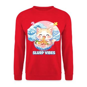 Slurp Kawaii Cat Ramen Noodles Anime Cat - Unisex Sweatshirt - red - Front - Alina (178cm) & Michal (187cm)