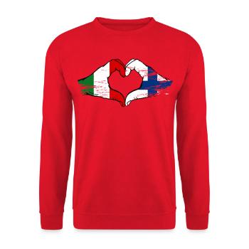 Italy Finland Flag Hands Heart Shape Used - Unisex Sweatshirt - red - Front - Alina (178cm) & Michal (187cm)