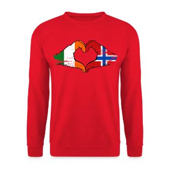 Mains du drapeau de l’Irlande et de la Norvège en forme de cœur utilisées - Sweat-shirt Unisexe - rouge - Devant - Alina (178cm) & Michal (187cm)